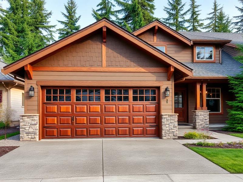 Beautiful craftsman home with custom garage door in Pacific Northwest setting